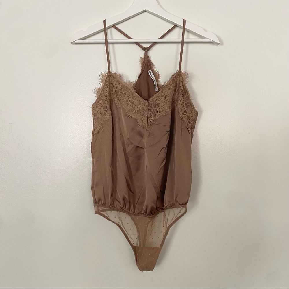 NWT Abercrombie & Fitch Satin Lace Bodysuit Brown Women's Size Small